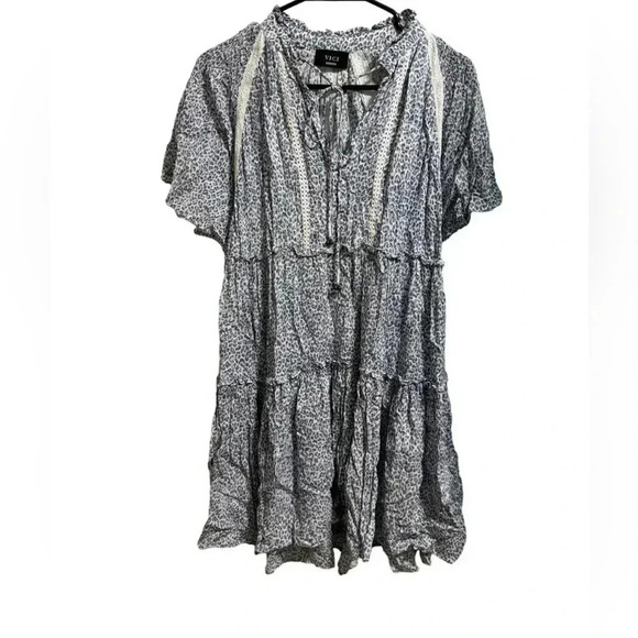 Vici Blue Animal Print Ruffle Tassel Dress Size Medium - Picture 1 of 4